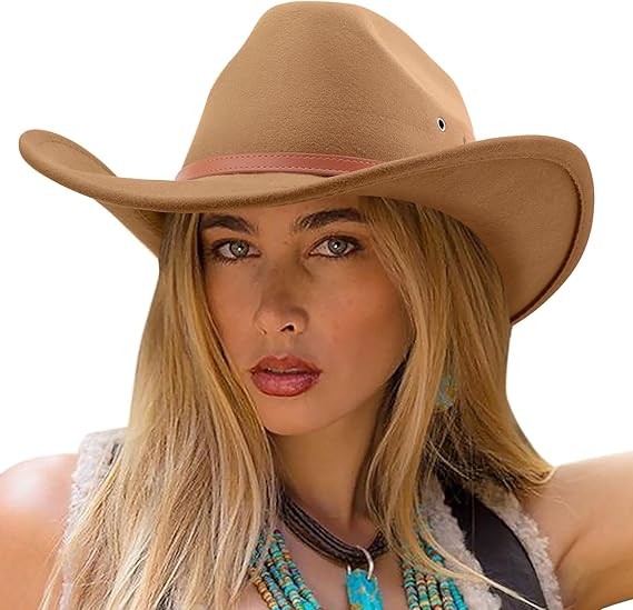 DRESHOW Cowboy Hat for Women and Men Western Felt Cowboy Cowgirl Hat Wide Brim Belt Buckle Retro Fedora Hats Unisex Caps