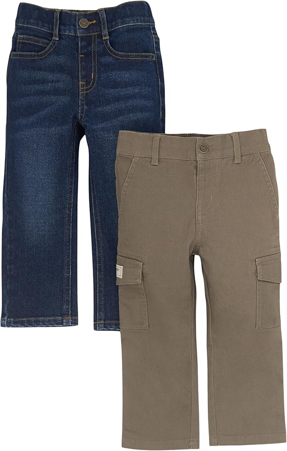 Wrangler Authentics Toddler Boys Jeans 2-Pack Pull-On Denim, Soft Stretchy Fabric, Adjustable Waistband, Classic Fit, Durable