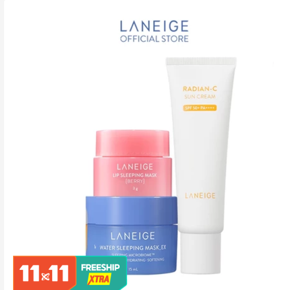 [HB gift] Bộ sản phẩm dưỡng ẩm và làm sạch Laneige: Nạ Môi 3g, Nạ Ngủ 15ml, Kem chống nắng Radian C 10ml