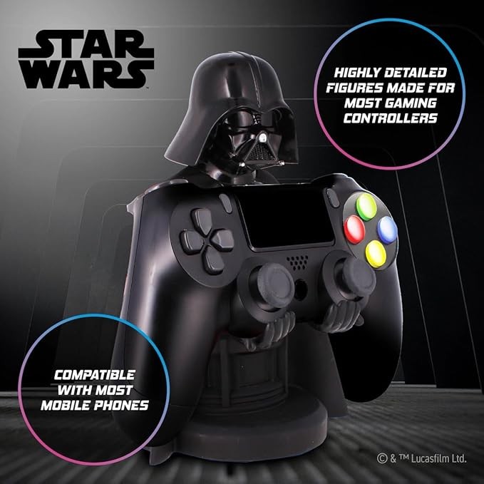 Exquisite Gaming: Star Wars: Darth Vader - Original Mobile Phone & Gaming Controller Holder, Device Stand, Cable Guys, Licensed Figure (Multi-colored)