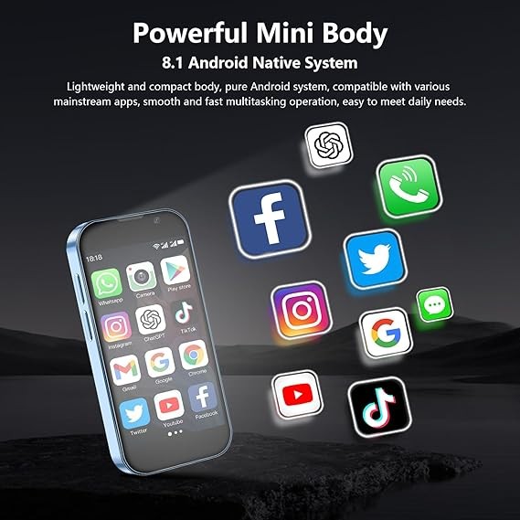 Mini Phone World's Smallest 3.0" HD Touch Screen Mini Smartphone Unlocked Android Compact Mobile Phone for Kids &Students Cell Phone wih Quad-Core Dual SLM Face lD2GB+16GB Blue