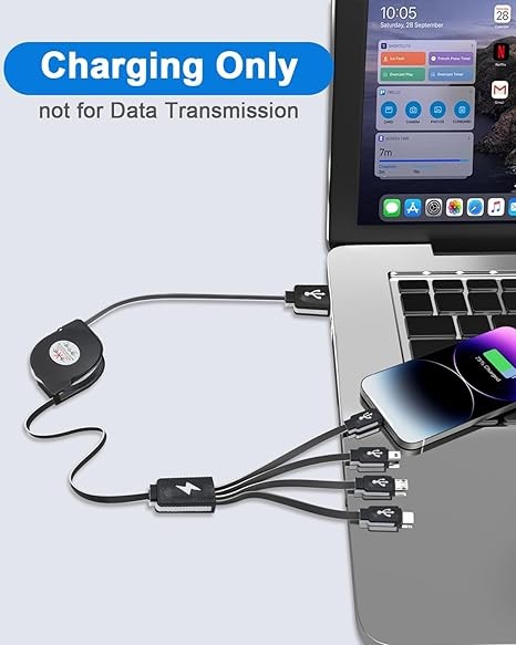 Multi Charging Cable 4 in 1 Multi USB Charger Cable Retractable Universal Multiple USB Charging Cord Adapter with Mini USB/IP/Micro USB/Type C Port for PS3/Samsung Galaxy/LG/HTC More [2Pack/3Ft]
