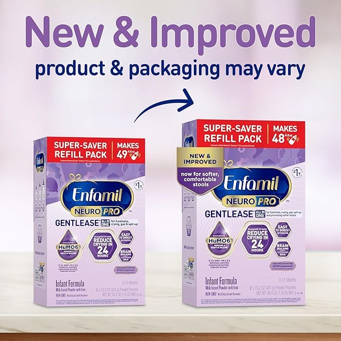 Enfamil NeuroPro Gentlease Baby Formula, Brain Building DHA, HuMO6 Immune Blend, Designed to Reduce Fussiness, Crying, Gas & Spit-up in 24 Hrs, Gentle Infant Formula Powder, Baby Milk, 60.8 Oz Refill