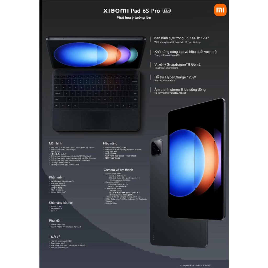 [NHẬP MÃ XM500 GIẢM 500K] Máy tính bảng Xiaomi Pad 6s Pro 8+256