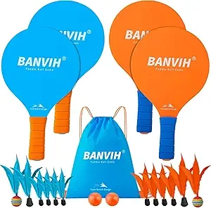 Banvih Badminton Set 4 Rackets, Great Gifts Easter Basket Stuffers for Kids Teens Adults and Family, Paddle Ball Outdoor Games Sports Toys, Beach, Yard, Lawn, Camping Games Essentials