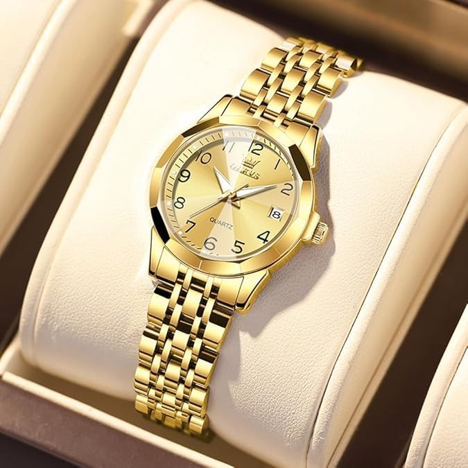 OLEVS Women's Watch Gold/Silver Analog Quartz Small Stainless Steel Business Formal Waterproof Luminous Date Ladies Watch