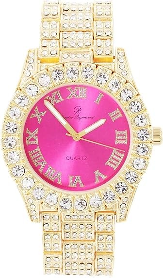 Charles Raymond Women's Big Rocks Bezel Colored Dial with Roman Numerals Fully Iced Out Watch - ST10327LA