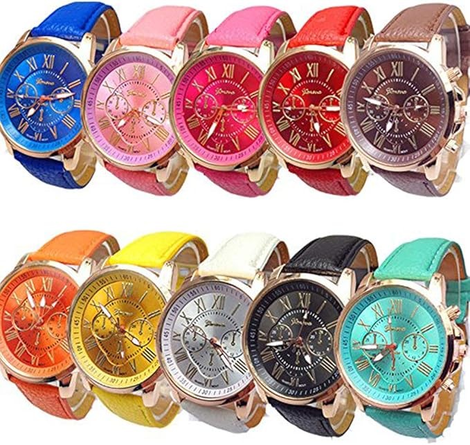 CdyBox Women Men Lady PU Leather Band Watches Roman Numerals Dial Analog Quartz Wristwatches (10 Pack)