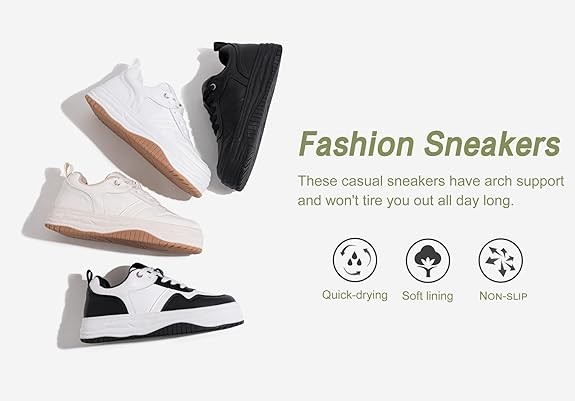 Vepose 8060 Women's Fashion Platform Sneakers, Wide Toe Design Leather Casual Tennis Lace-up Shoes