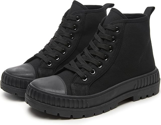 Rominz Women's White Platform Sneakers Fashion High Top Canvas Shoes for Women Black Lace-Up Canvas Sneakers Casual Platform Tennis Shoes