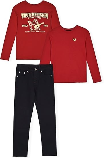 True Religion Boys Denim Set 2 Piece Boys Jeans and Long Sleeve Tee Shirt Set