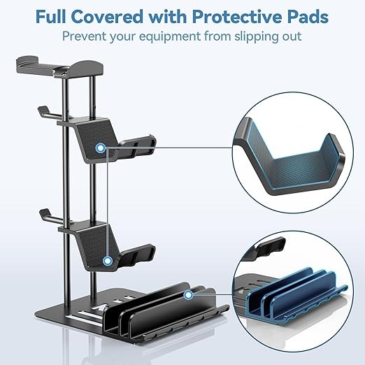 KDD Headphone Stand, Controller Holder & Headset Holder for Desk, Earphone Stand with Aluminum Supporting Bar, Universal Storage Organizer Headphones/Controller/Switch/Mobile Phone