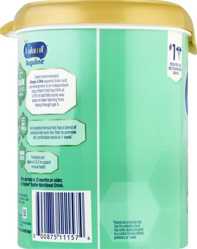Enfamil Reguline Baby Formula, Milk-Based Infant Nutrition, Dual Prebiotics for Soft, Comfortable Stools within 1 Week of Use, Omega-3 DHA for Immune Support, Reusable Powder Tub, 19.5 Oz​ (Pack of 2)