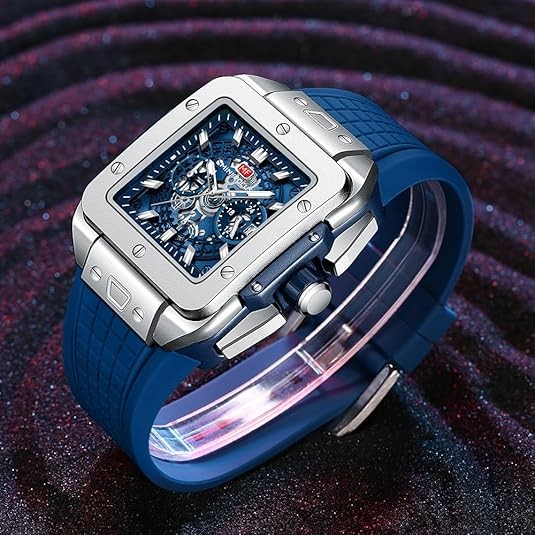 MF MINI FOCUS Men's Watch Fashion Square Wrist Watches (Chronograph/Waterproof/Luminous/Calendar) Silicon Strap Quartz Watch for Men