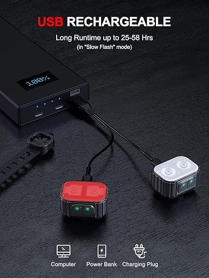 Bike Lights, Rechargeable Bicycle Lights Set Super Bright 8+12 Modes, IPX6 Waterproof Bike Lights for Night Riding/Cycling Safety, Front and Back Taillight Reflectors, 58 Hrs Long Battery Life
