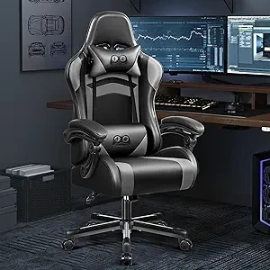 OneGame Ergonomic Gaming Chair, High-Back Computer Gamer Chair, Height Adjustable Game Chair with Adjustable backrest, Racing Style Gaming Office Chair with Headrest and Lumbar Support, Blackgray