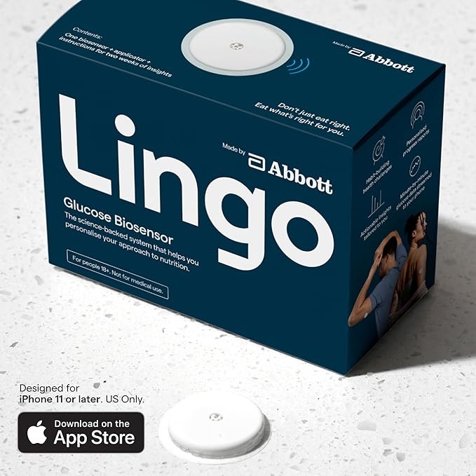 Lingo Continuous Glucose Monitor (CGM) & App. Made by Abbott. Know the Impact of What You Eat. 1 Lingo biosensor lasts up to 14 days. Requires iPhone 11 or later. US Only