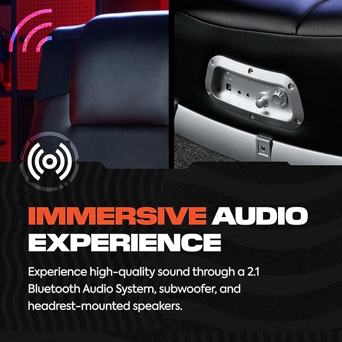 X Rocker SE II Bluetooth Floor Rocker Chair - Video Gaming Chair with Bluetooth Speaker - 2 Speakers & Subwoofer - Game Chair with Ergonomic Lumbar & Neck Support - Black/Silve