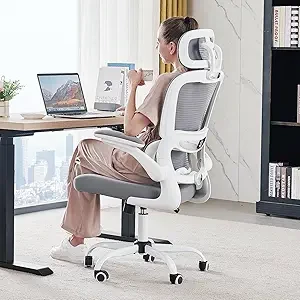 Office Chair Ergonomic Desk Chair, 330 LBS Home Mesh Office Desk Chairs with Wheels, Comfortable Gaming Chair, High Back Office Chair for Long Hours (White)