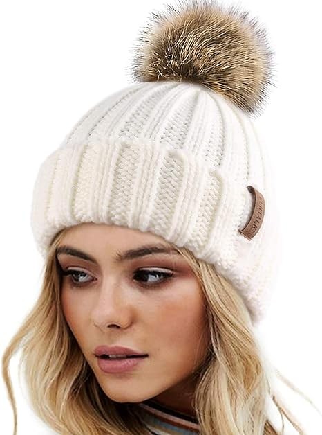 FURTALK Womens Winter Knitted Beanie Hat with Faux Fur Pom Warm Knit Skull Cap Beanie for Women