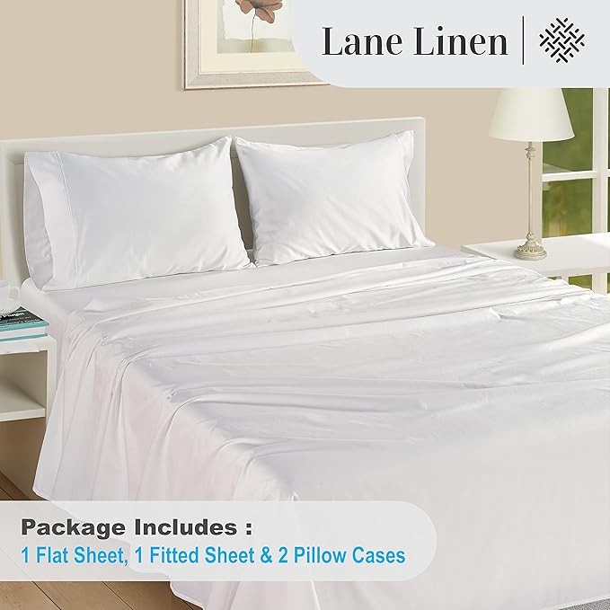 LANE LINEN 100% Egyptian Cotton Sheets Queen Size - 1000 Thread Count White Bed Sheets for Queen Size Bed, Long Staple Cotton Bedding Sheets, Sateen Weave, Luxury Hotel Sheets, Fits upto 17" Mattress