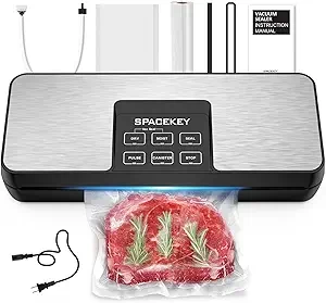 SPACEKEY Vacuum Sealer Machine, 85Kpa Food Sealer with Bag Roll Storage Space, 8-in-1 Food Vacuum Machine, Pulse Function, Dry&Moist Modes, Built in Cutter, Bag Roll included, Silver