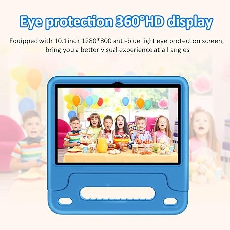 Kids Tablet, Android 14 Tablet for Kids 10.1 inch, 2024 Toddler Tablet Octa-Core 64GB 1TB Expandable,Children's Tablet with Case, Support Parental Control/Dual Camera/Dual Band WiFi - Blue