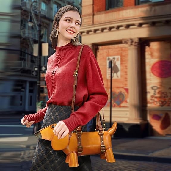 Genuine Leather Purses and Handbags for Women Unique Handmade Cute Dog Shape Fashion Crossbody Shoulder Bag Vintage Satchel
