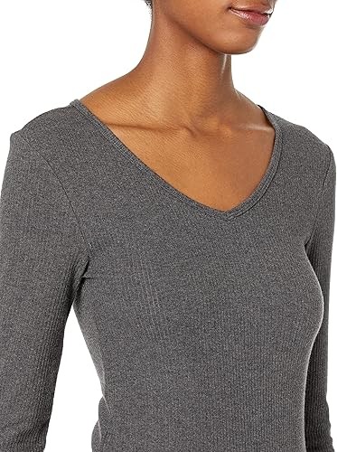 Amazon Essentials Women's Fitted Long Sleeve Shirt, Slim-Fit - Layering Knit Rib V-Neck (Plus Sizes Available), Pack of 2
