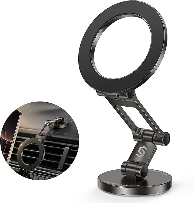 Syncwire Fits MagSafe Car Mount for Car Dash&Tesla Screen[All-Metal] Magnetic Phone Holder, [Flexible Three-axis]360° Rotation Car Mount Strong Magnets Car Phone Holder for iPhone 16 15 14 13 Pro Max