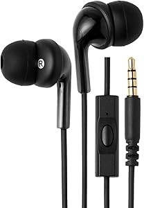 Amazon Basics 3.5mm Jack Wired Earbuds with Microphone, In Ear Headphones, 4.2 ft long cable, S/M/L Ear Tips, Black