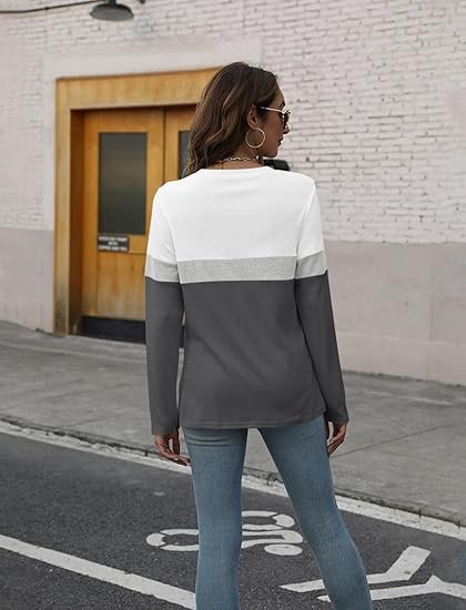 ORANDESIGNE Women's Long Sleeve Color Block Tunics Tops Round Neck Shirts Casual Blouses