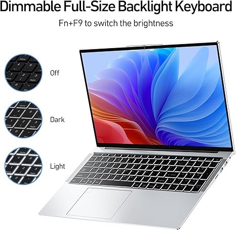 2025 Latest 16'' Full HD Laptop Computer Windows 11, 16GB RAM 512GB PCIe SSD, 12th Gen Intel N95 Processor(Max 3.4GHz), Work Laptop with Backlit KB, Type-C, HDMI, BT, WiFi, Webcam (Silver)