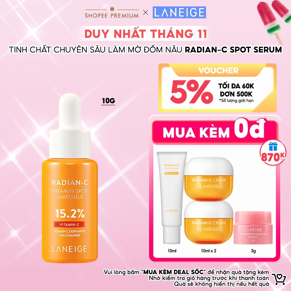 Tinh Chất Chuyên Sâu Giúp Làm Mờ Đốm Nâu Laneige Radian-C Spot Serum 10g