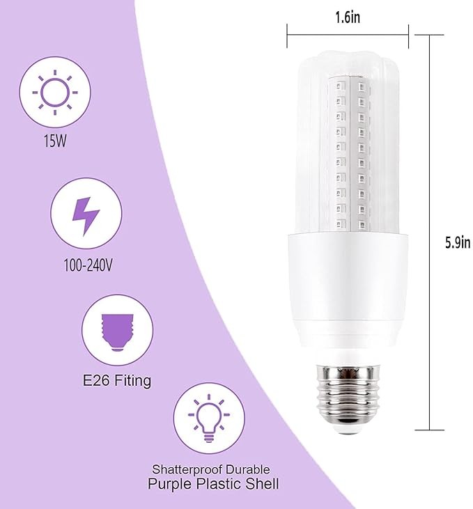 LED Black Light Bulb 15W Blacklight 100 Watt Equivalent LED Bulbs, 120V E26 Standard Base, UVA Level 395-400nm, Glow in The Dark for Body Paint, Blacklights Party, Fluorescent Poster- 2 Pack