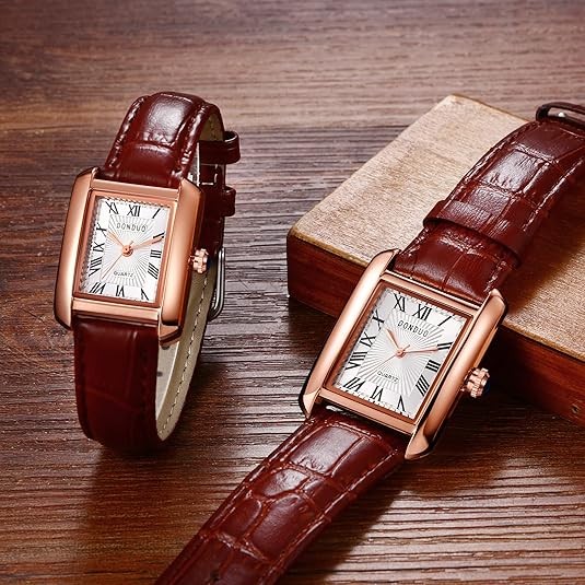 Lancardo Retro Vintage Square Quartz Analog Watch Silver Tone Case Crocodile Pattern Brown Leather Business Casual Dress Wrist Watch