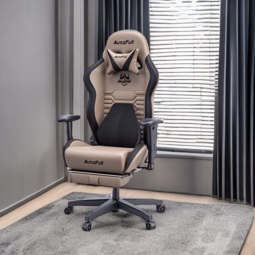 AutoFull C3 Gaming Chair, Racing Style Gaming Chair with Ergonomic Lumbar Support,Adjustable High Back PU Leather PC Chair with Footrest,Brown